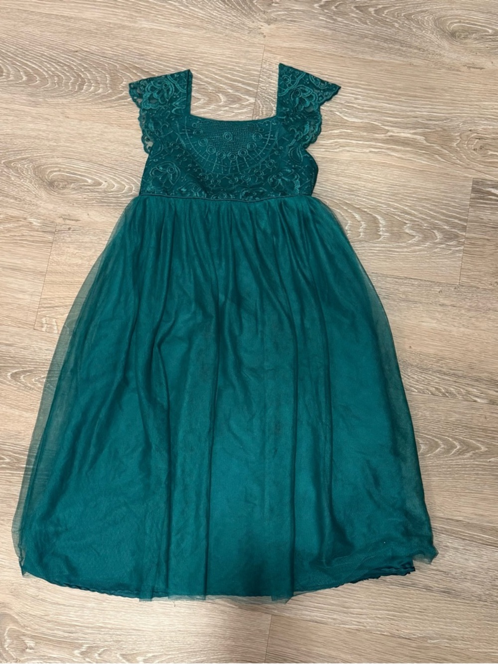 Girls' Emerald Green Lace Bodice Tulle Dress